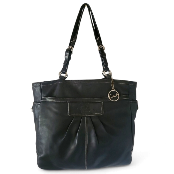 COACH East West Gallery Tote Pleated Black Leather Shoulder Bag | Purse #F14673 - Picture 1 of 14